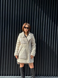 Women’s Beige Shearling Coat, Luxury Lambskin & Mouton Jacket with Python Accents