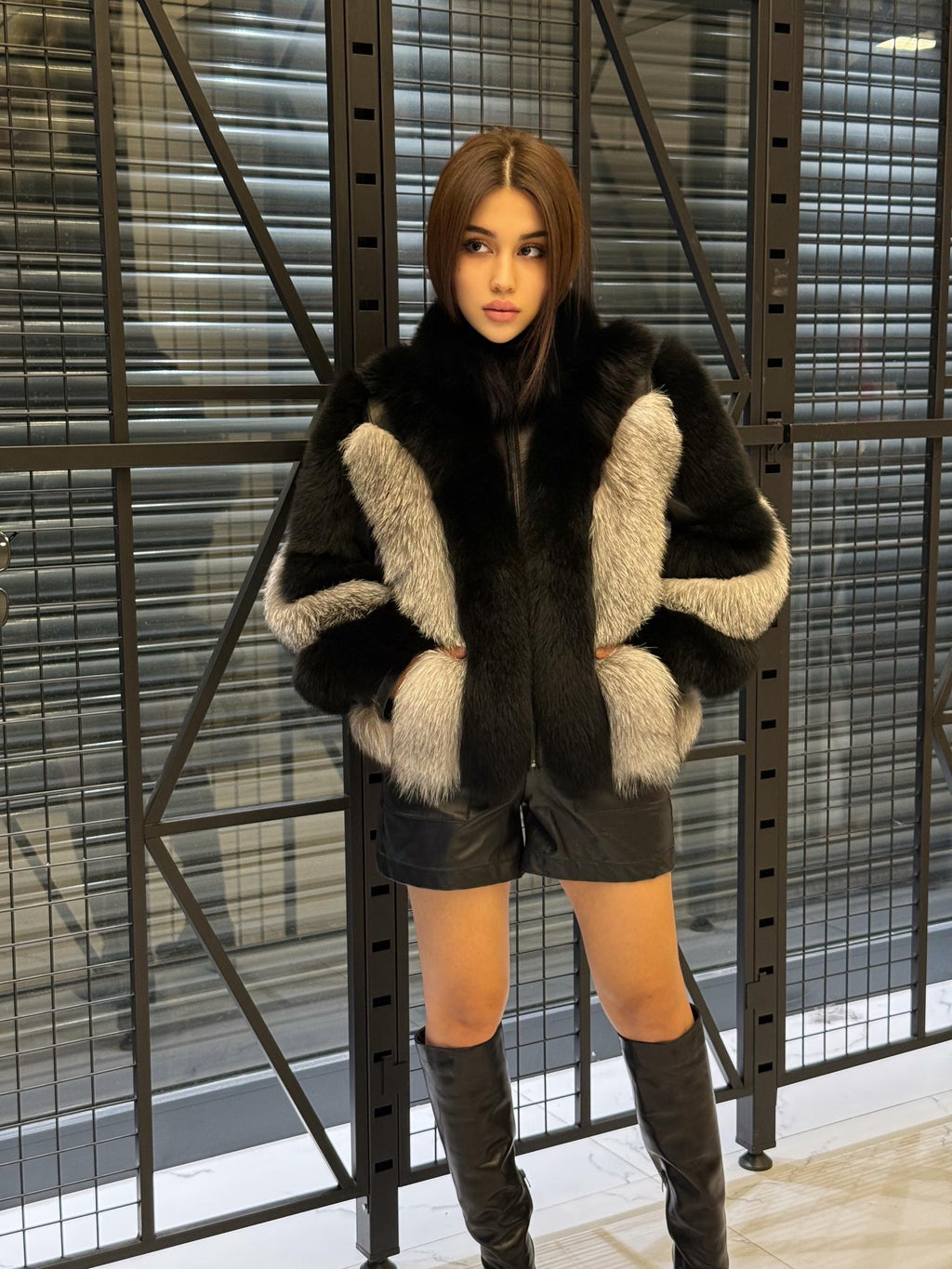 Black - Silver Fox Fur Jacket, Women’s Handmade Short Fur Coat