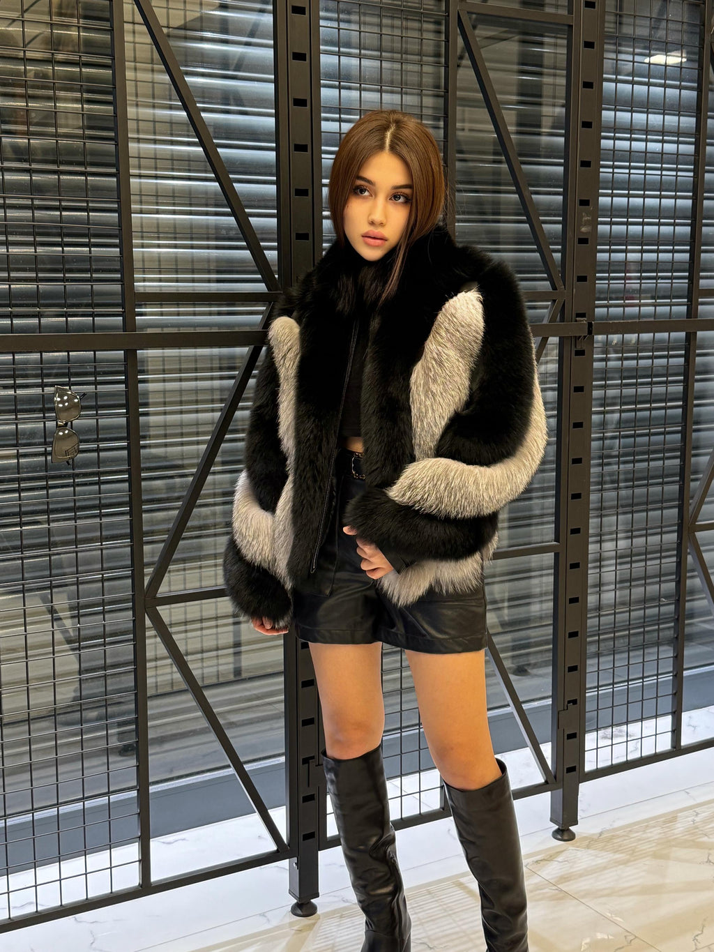 Black - Silver Fox Fur Jacket, Women’s Handmade Short Fur Coat