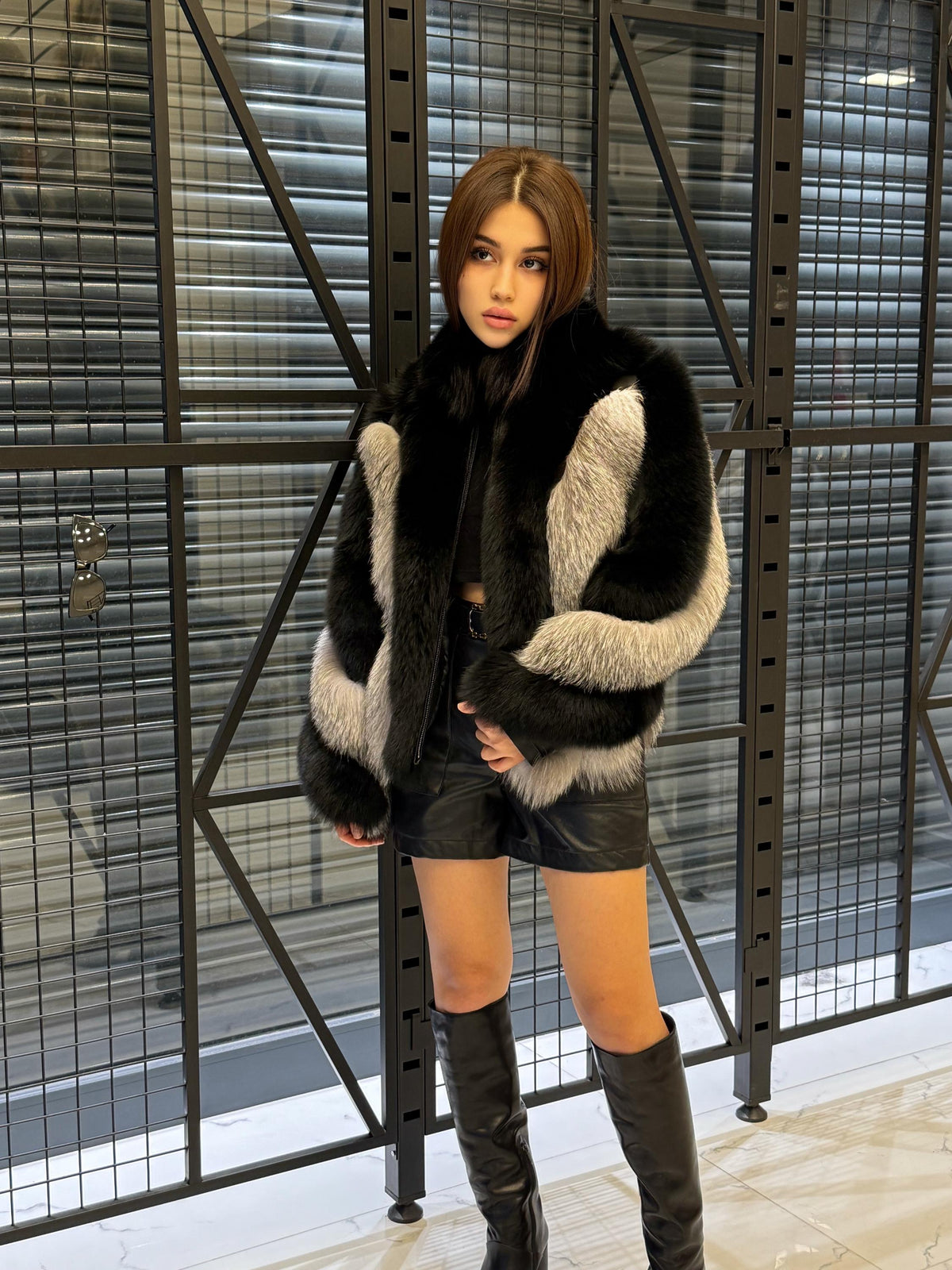 Black - Silver Fox Fur Jacket, Women’s Handmade Short Fur Coat