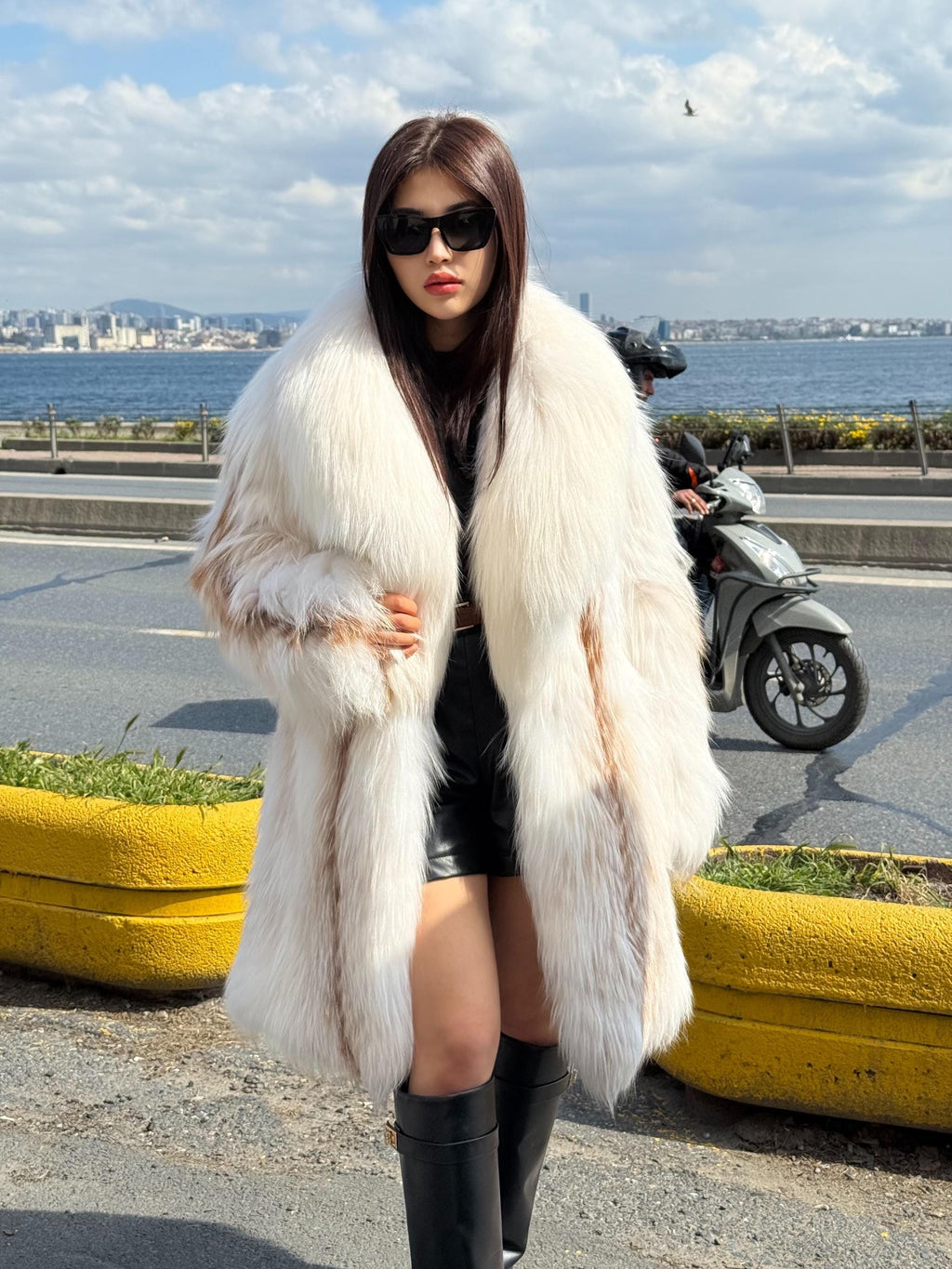 Women’s Ivory Fox Fur Coat: Handmade Long Luxury Argentina Fox Fur Jacket