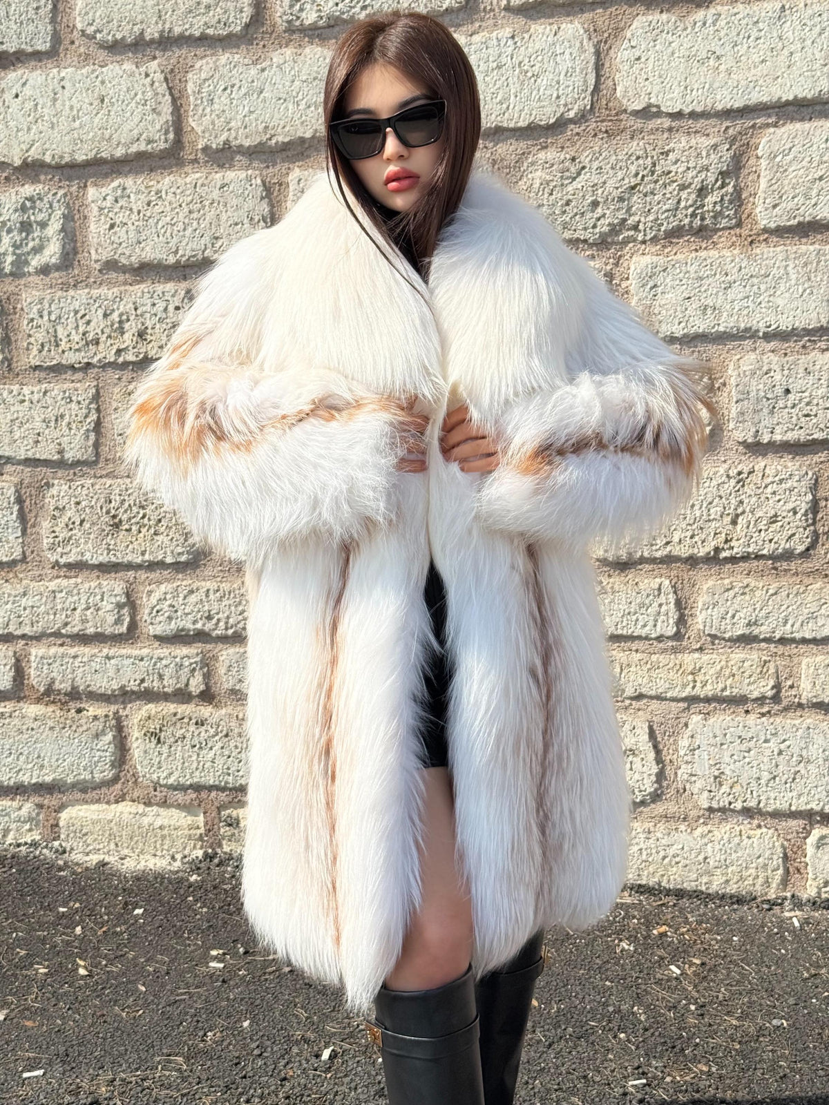Women’s Ivory Fox Fur Coat: Handmade Long Luxury Argentina Fox Fur Jacket