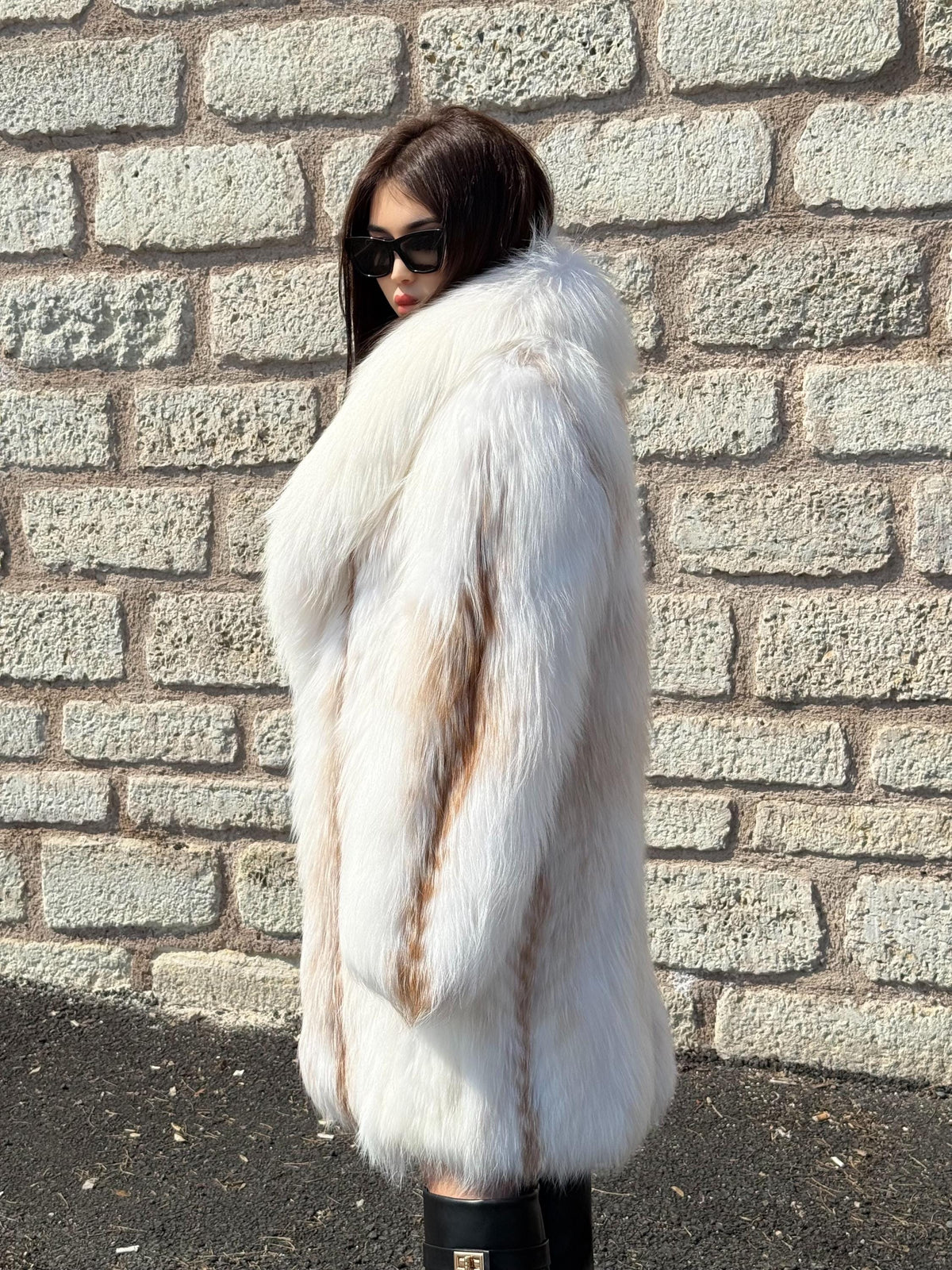 Women’s Ivory Fox Fur Coat: Handmade Long Luxury Argentina Fox Fur Jacket