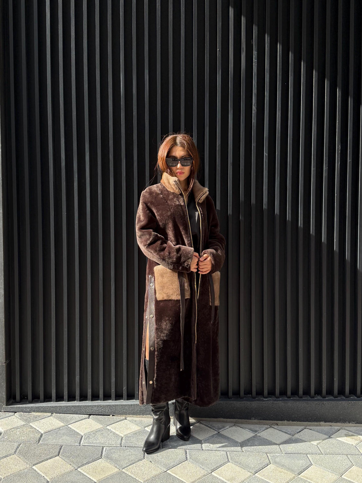 Brown Long Astrakhan Coat, Premium Women’s Mink Fur Shearling Jacket. LIMITED EDITION