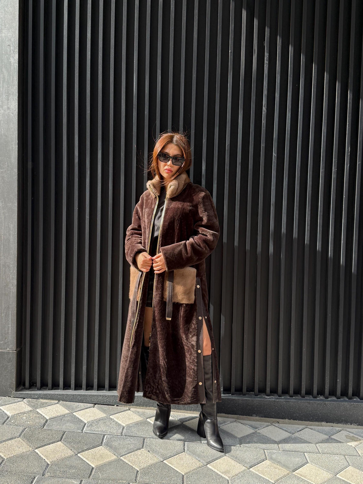 Brown Long Astrakhan Coat, Premium Women’s Mink Fur Shearling Jacket. LIMITED EDITION