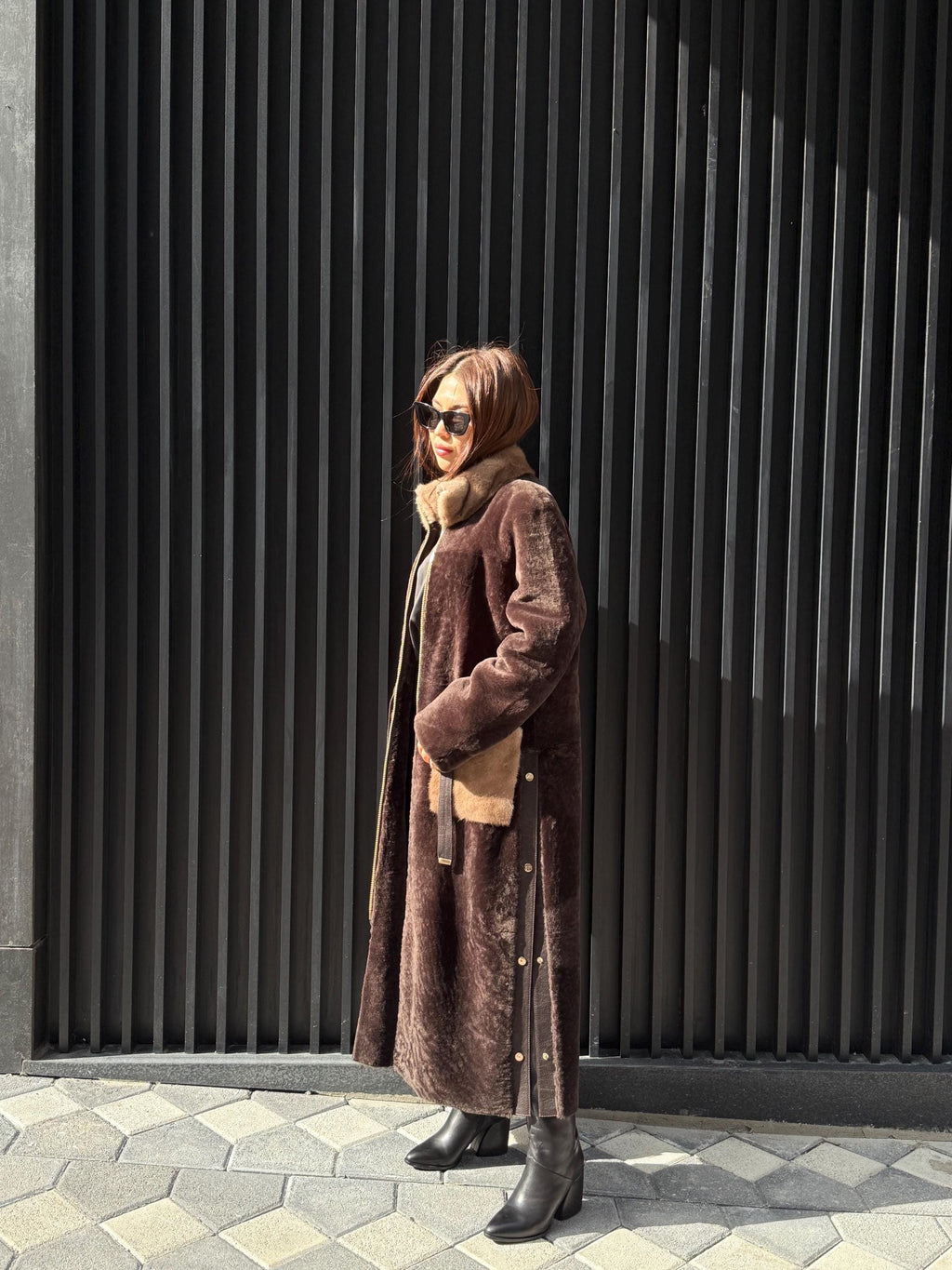 Brown Long Astrakhan Coat, Premium Women’s Mink Fur Shearling Jacket. LIMITED EDITION