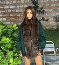 Emerald Green Zibellino Alpaca Jacket, Women’s Handmade Short Virgin Wool & Front Fox Fur Coat