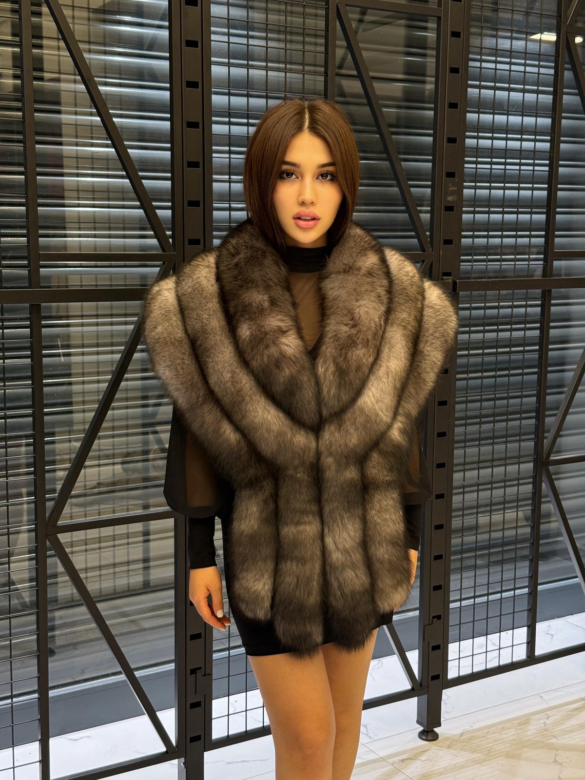 Brown in Gray Fox Fur Stole, Women’s Long Fur Shawl, Three Rows Fox Fur Shawl. Fox Fur Jacket. Fox Fur. Fox Fur Wrap