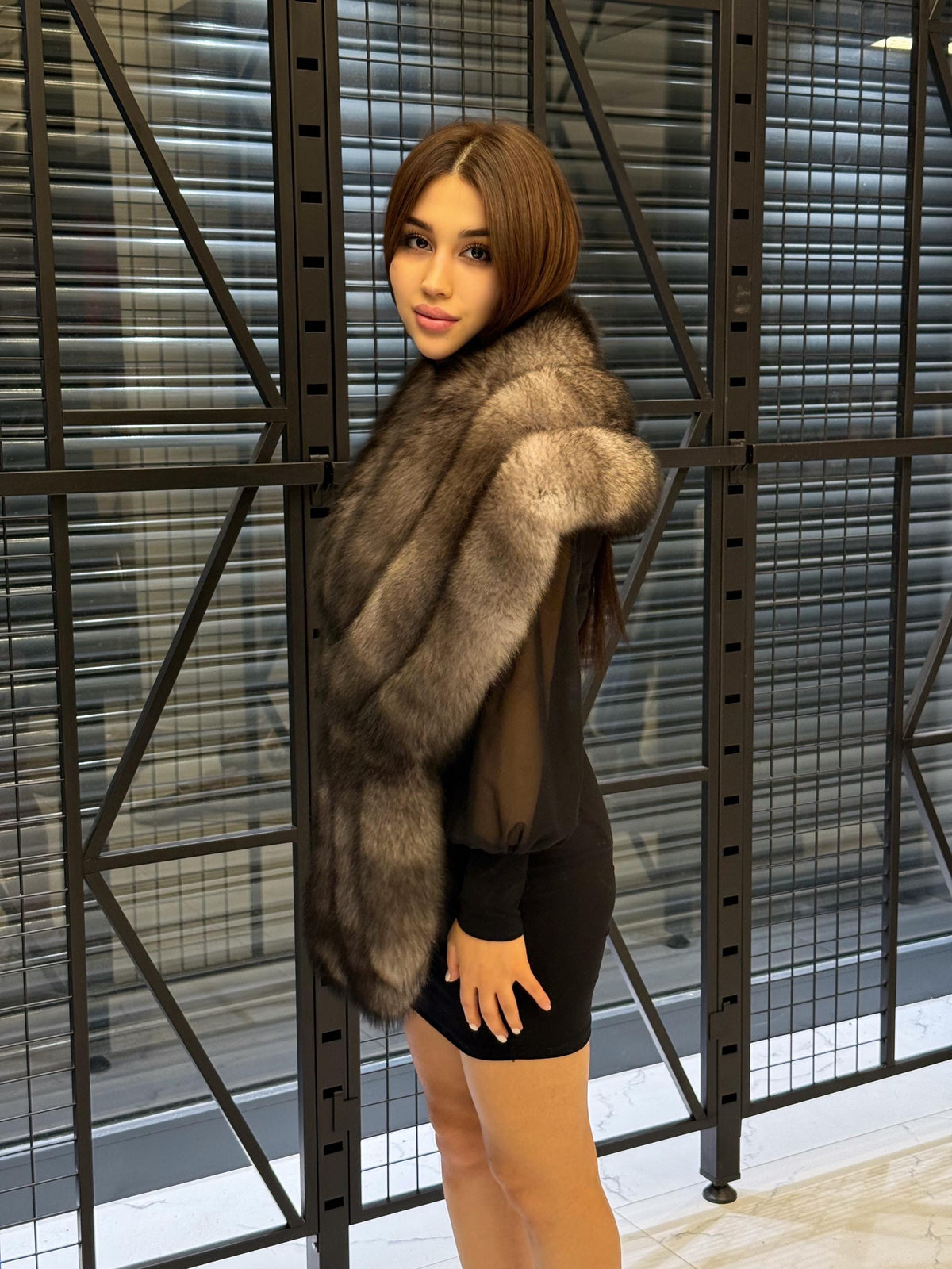 Brown in Gray Fox Fur Stole, Women’s Long Fur Shawl, Three Rows Fox Fur Shawl. Fox Fur Jacket. Fox Fur. Fox Fur Wrap