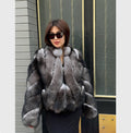Gray Fox Fur Jacket, Short Women Fox Fur Jacket. Fox Fur Coat. Casual Fox Fur Jacket