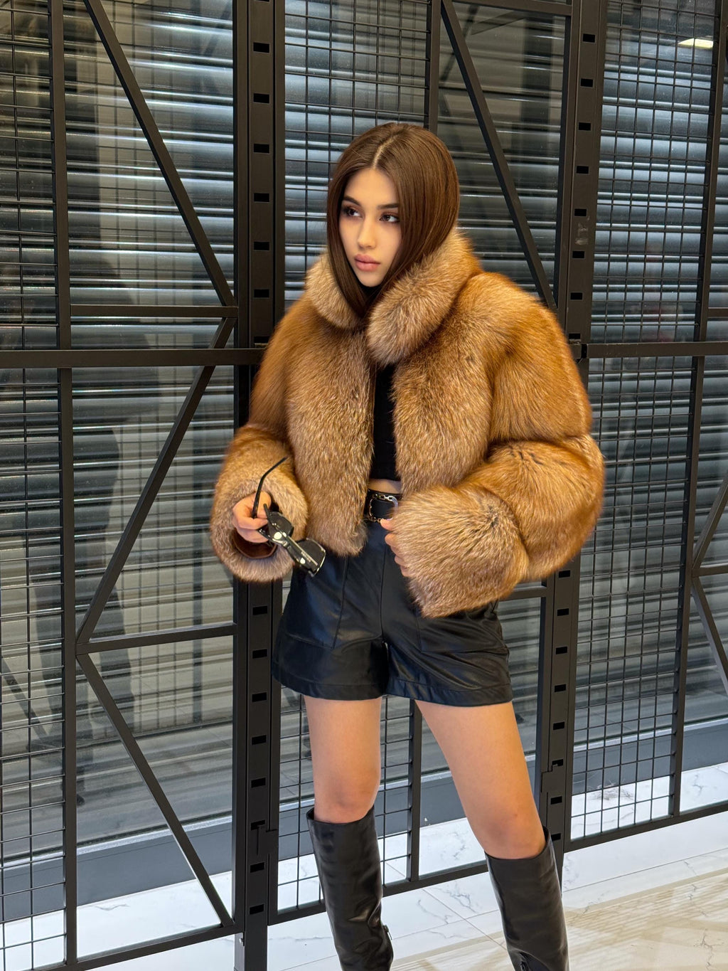 Women’s Golden Fox Fur Jacket, Handmade Short Cropped Gold Fur Coat