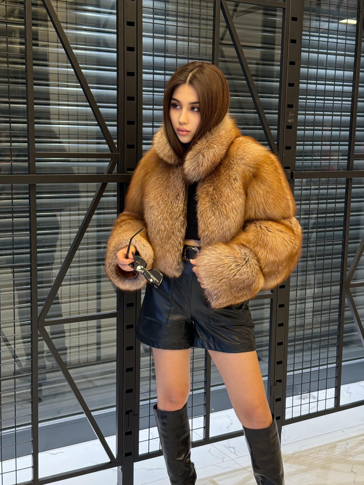 Women’s Golden Fox Fur Jacket, Handmade Short Cropped Gold Fur Coat