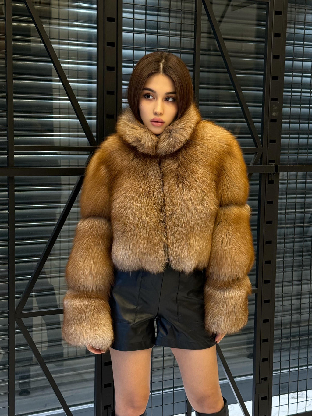 Women’s Golden Fox Fur Jacket, Handmade Short Cropped Gold Fur Coat