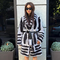 Gray Rex Fur Coat, Luxury Women’s Chinchilla Pattern Rabbit Fur Jacket