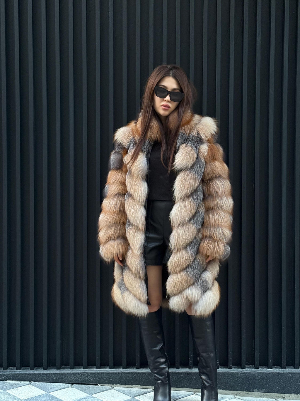 Luxury Frost Fox Fur Coat Detachable Sleeves, 2-in-1 Vest & Coat For Women