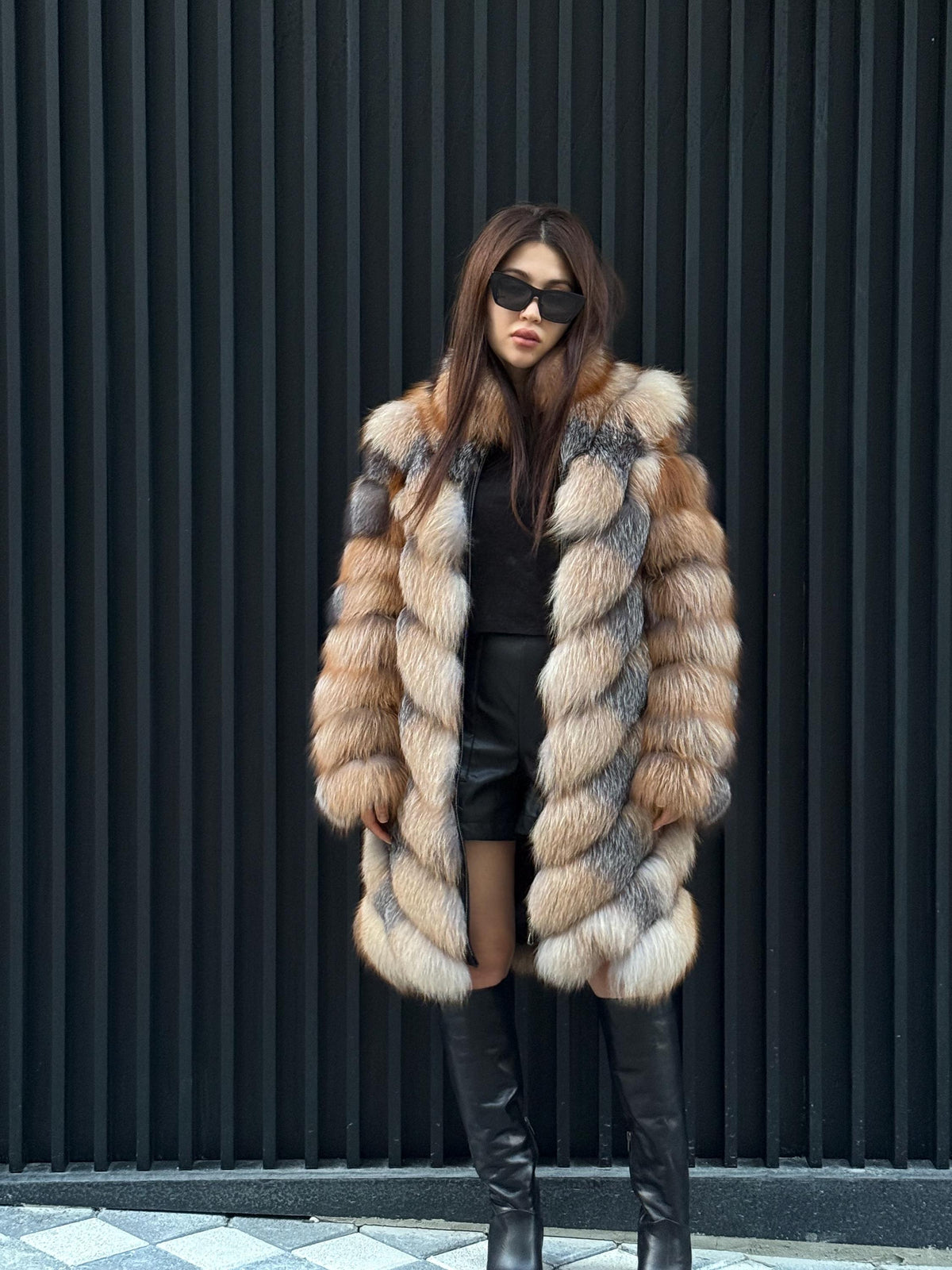 Luxury Frost Fox Fur Coat Detachable Sleeves, 2-in-1 Vest & Coat For Women