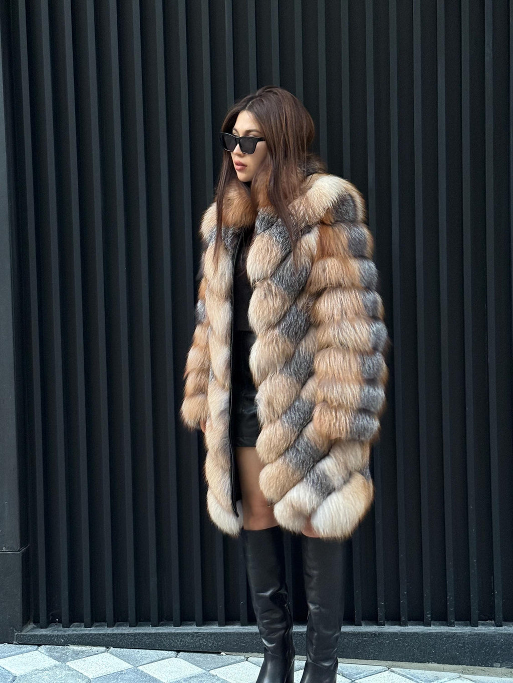 Luxury Frost Fox Fur Coat Detachable Sleeves, 2-in-1 Vest & Coat For Women
