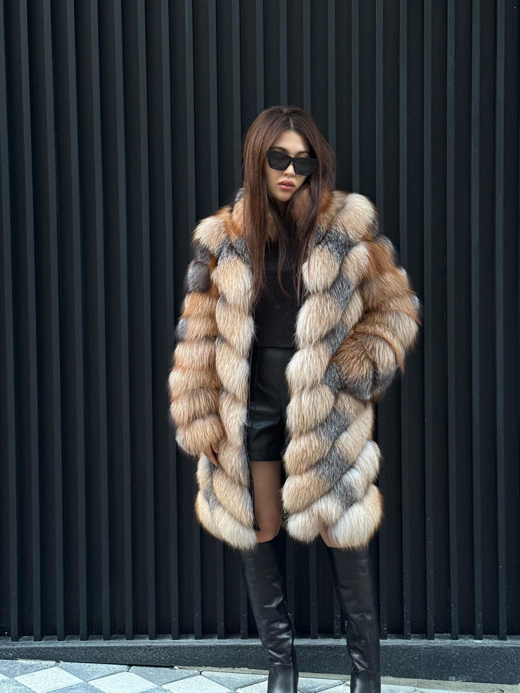 Luxury Frost Fox Fur Coat Detachable Sleeves, 2-in-1 Vest & Coat For Women