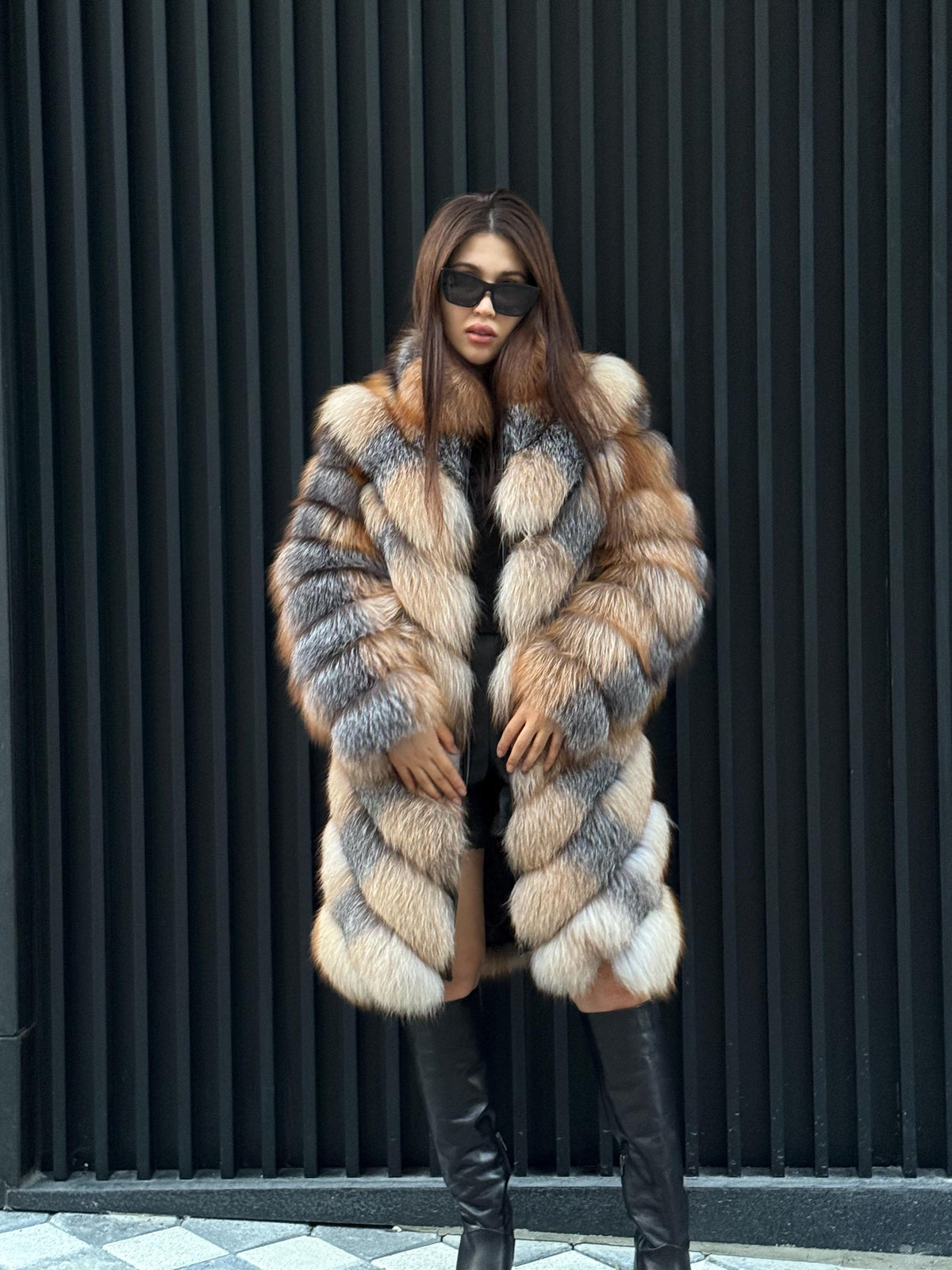 Luxury Frost Fox Fur Coat Detachable Sleeves, 2-in-1 Vest & Coat For Women