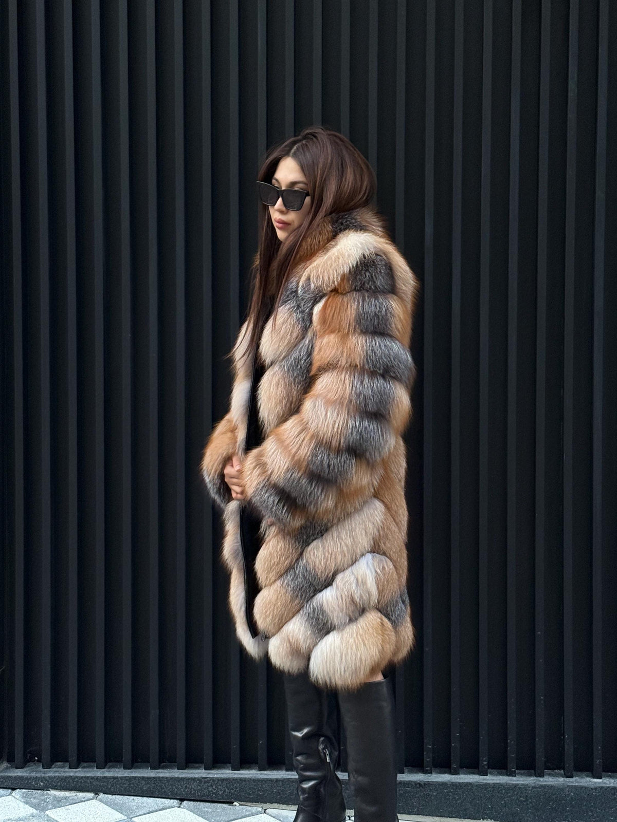Luxury Frost Fox Fur Coat Detachable Sleeves, 2-in-1 Vest & Coat For Women