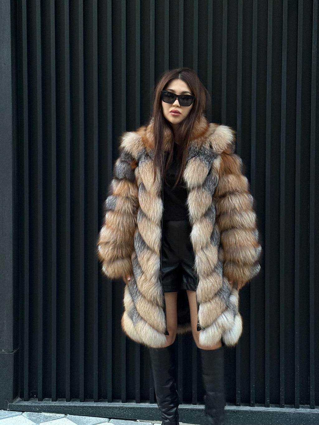 Luxury Frost Fox Fur Coat Detachable Sleeves, 2-in-1 Vest & Coat For Women