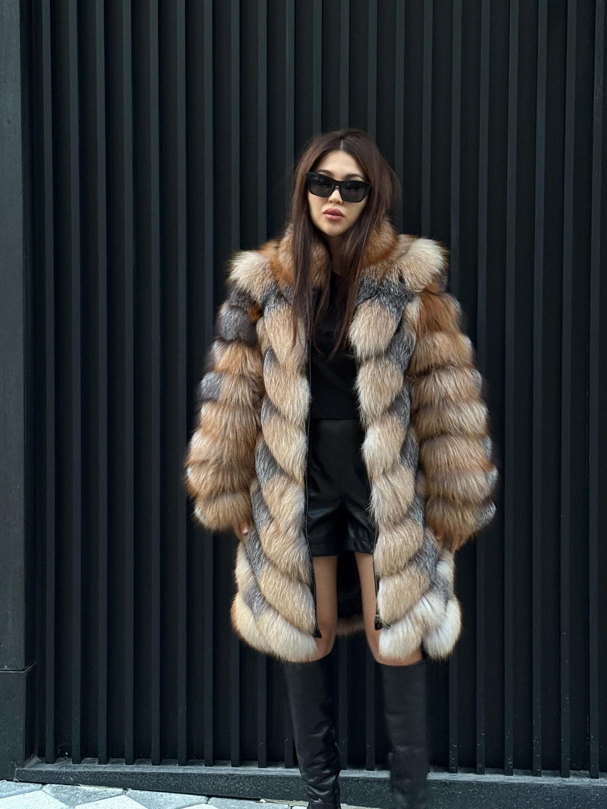 Luxury Frost Fox Fur Coat Detachable Sleeves, 2-in-1 Vest & Coat For Women