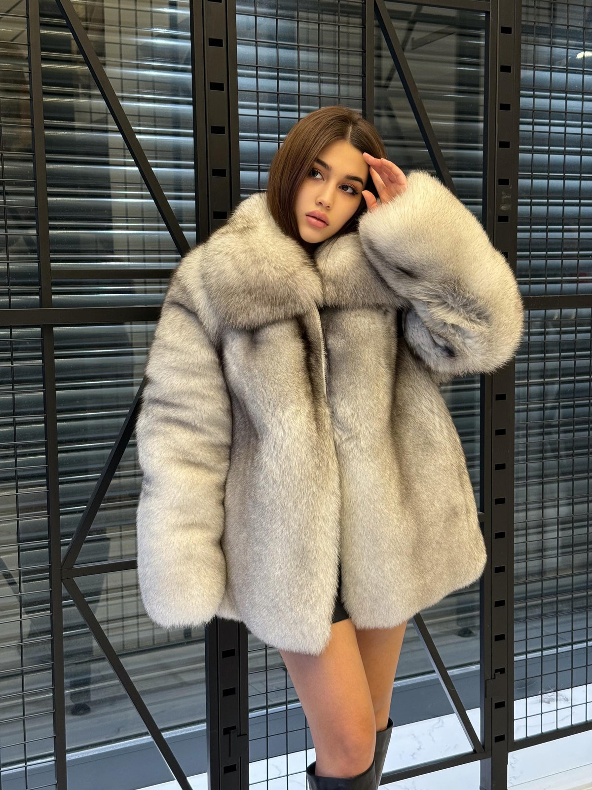 White Unisex Fox Fur Coat, Handmade Luxury Natural Fur Jacket
