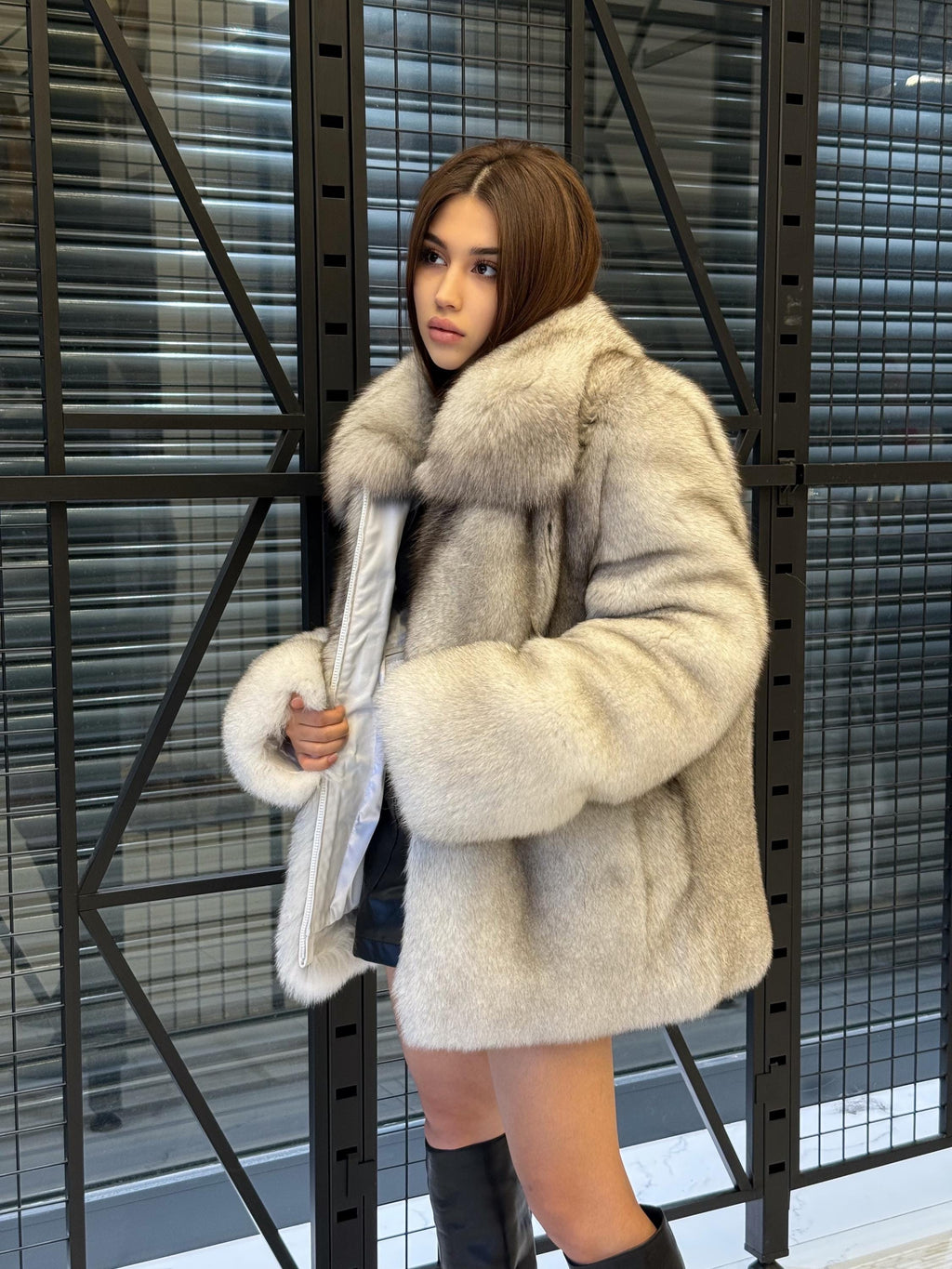White Unisex Fox Fur Coat, Handmade Luxury Natural Fur Jacket