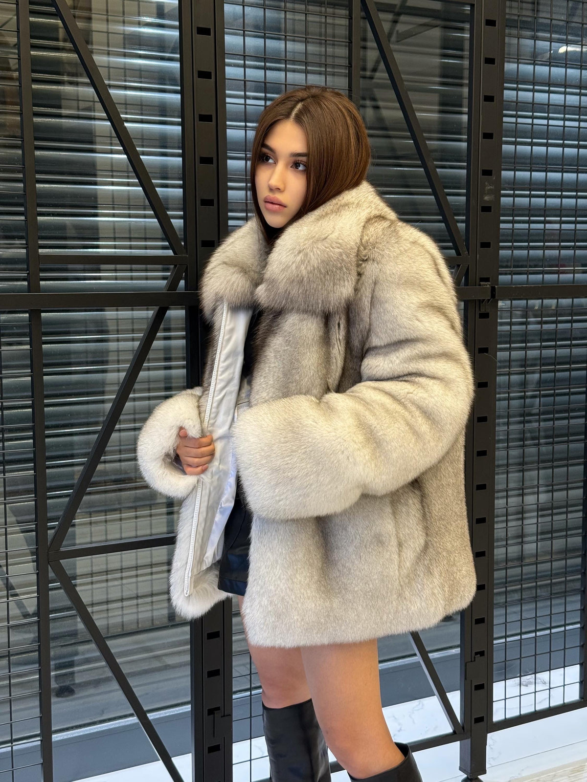 White Unisex Fox Fur Coat, Handmade Luxury Natural Fur Jacket