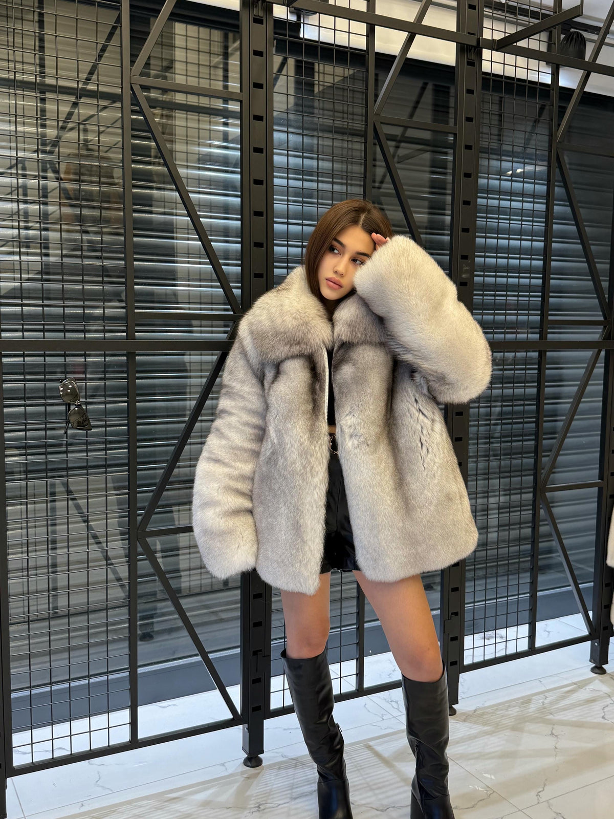 White Unisex Fox Fur Coat, Handmade Luxury Natural Fur Jacket