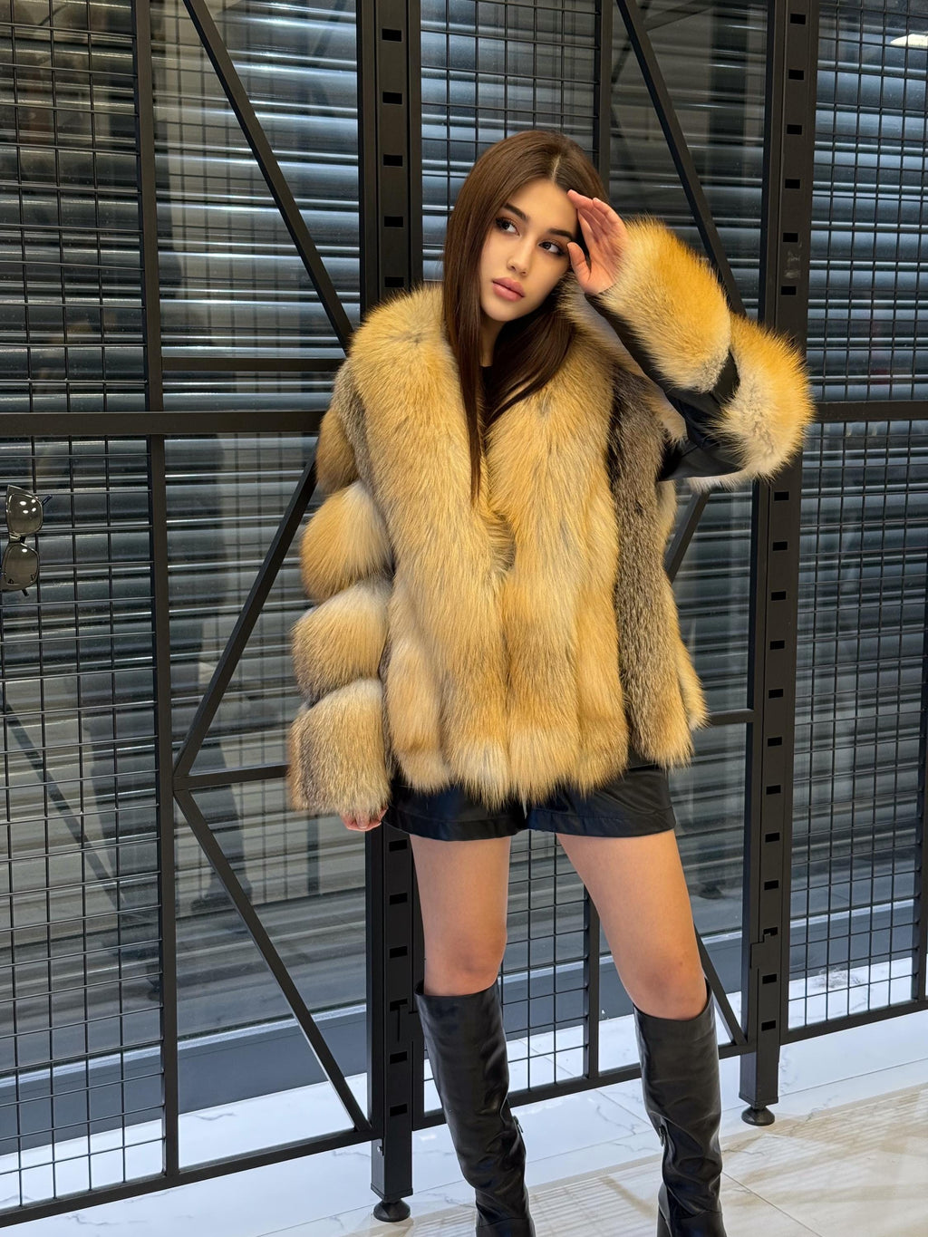 Women’s Gold Fox Fur Jacket, Luxury Handmade Short Fur Coat