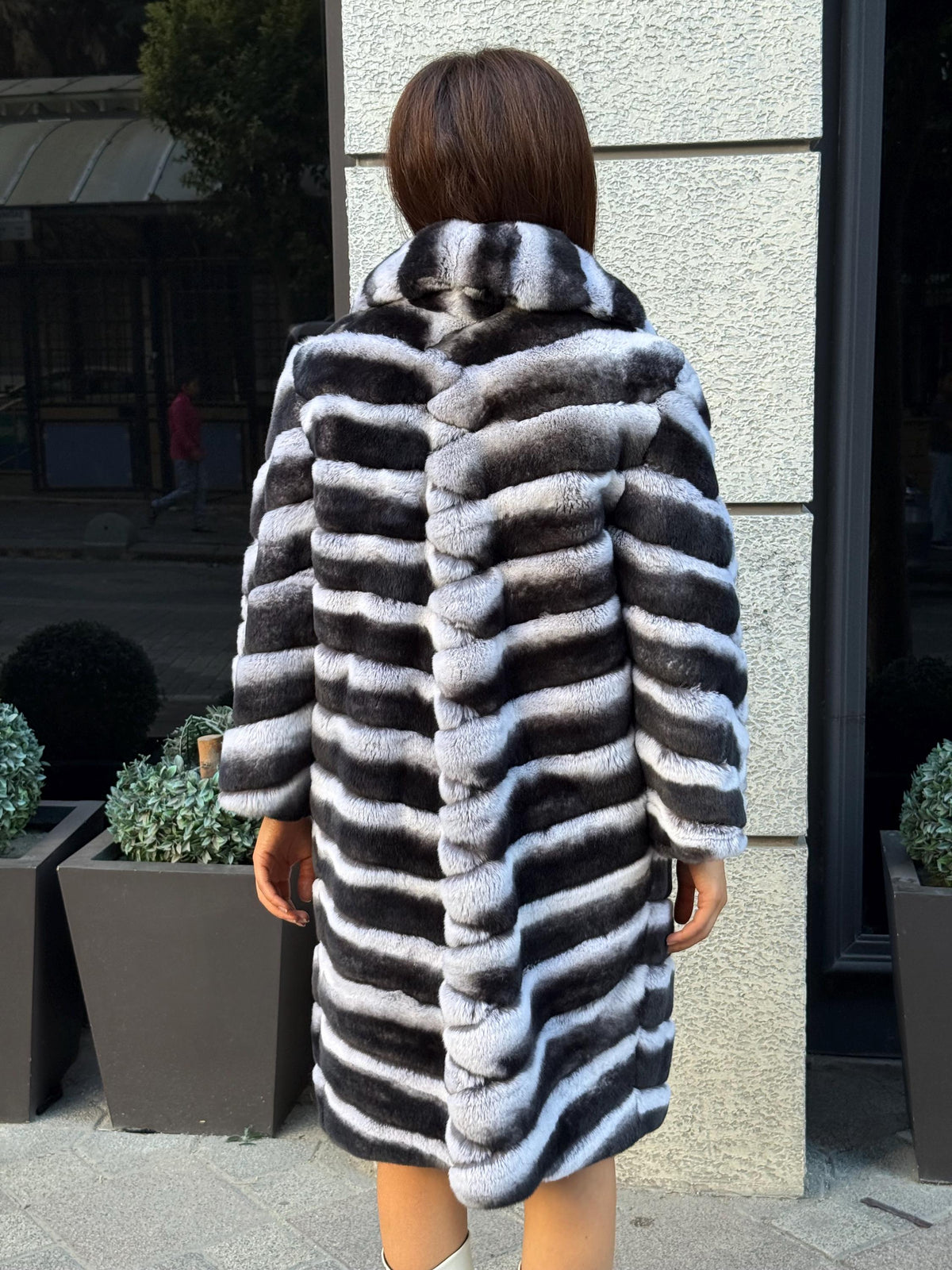Handmade Rex Rabbit Fur Coat: Chinchilla Pattern Luxury Long Coat