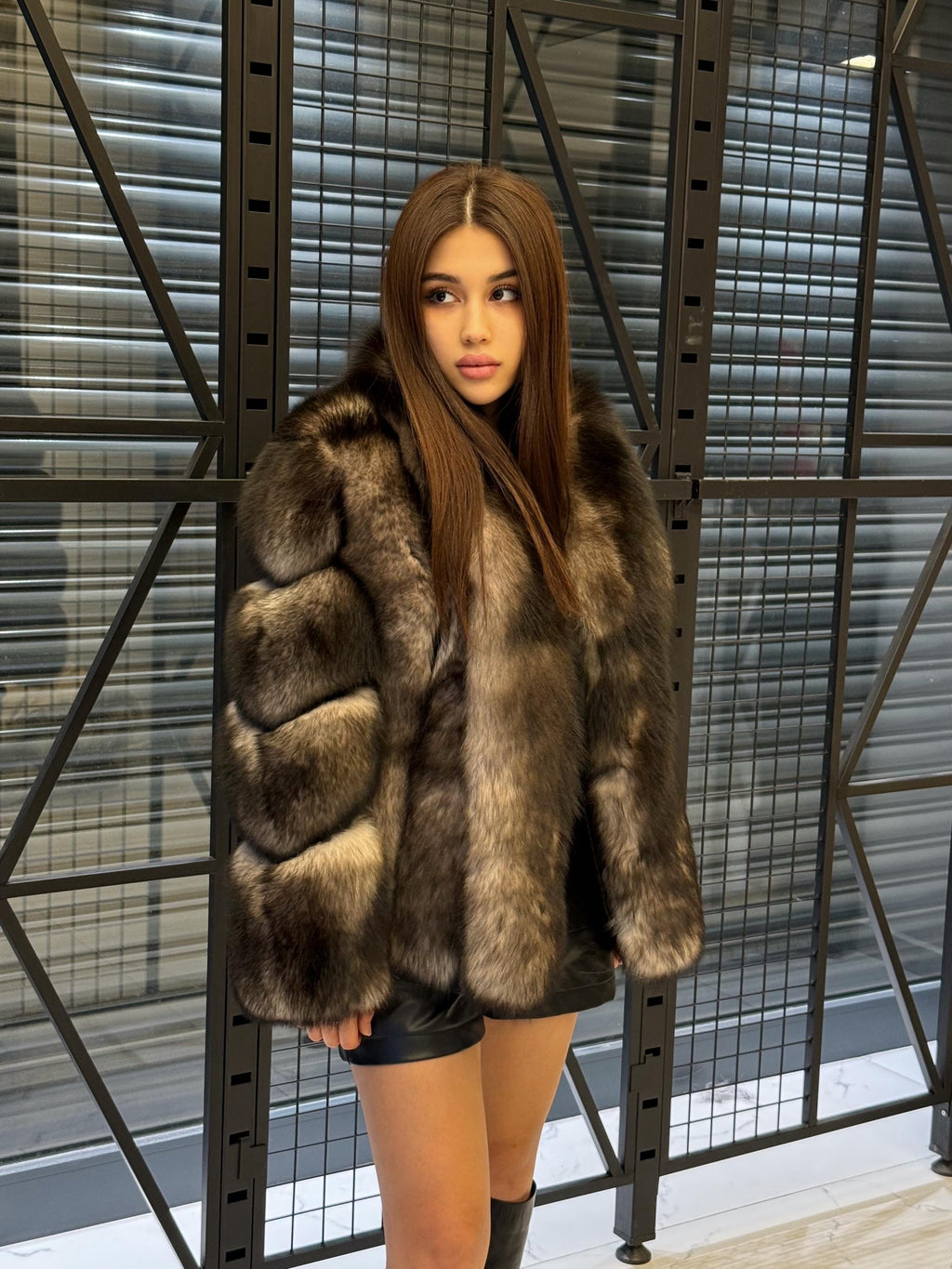 Brown Fox Fur Jacket, Women Shawl Collar Fox Fur Coat- Women Fox Fur Jacket. Premium Fox Fur Coat