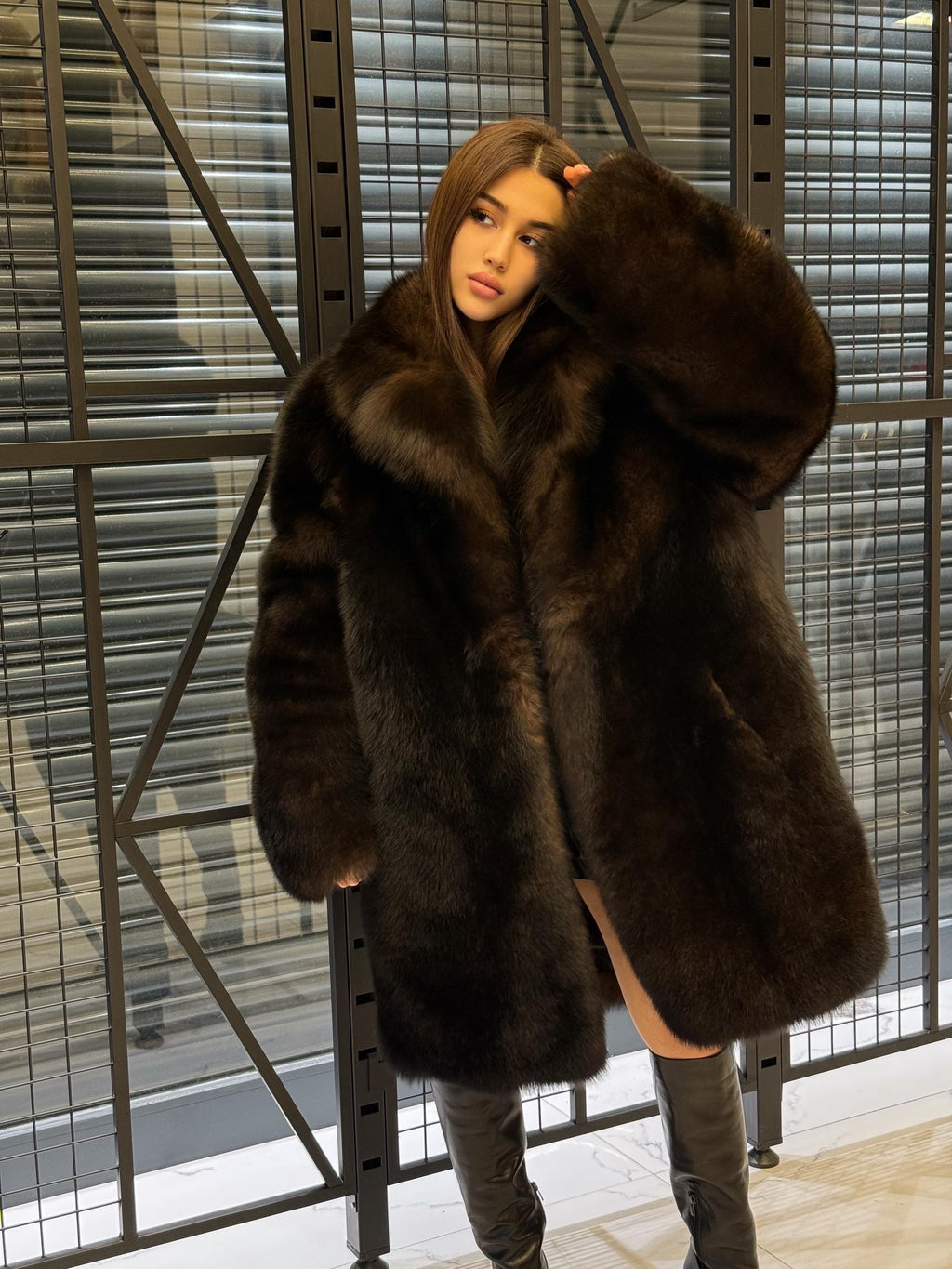 Unisex Dark Brown Fox Fur Coat. Winter Warm Fox Fur Coat. Women Fox Fur Jacket. Men fox Fur Coat