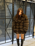 Brown Fox Fur Jacket, Limited Edition Sable Color Fur Coat For Women