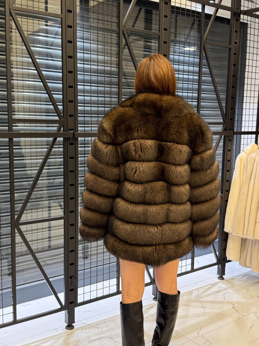 Brown Fox Fur Jacket, Limited Edition Sable Color Fur Coat For Women