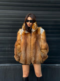 Golden Fox Fur Jacket, Unisex Golden Fox Fur Coat, Women Gold Fox Fur Jacket, Men Fox Fur Coat, Plus Size Fox Fur Jacket