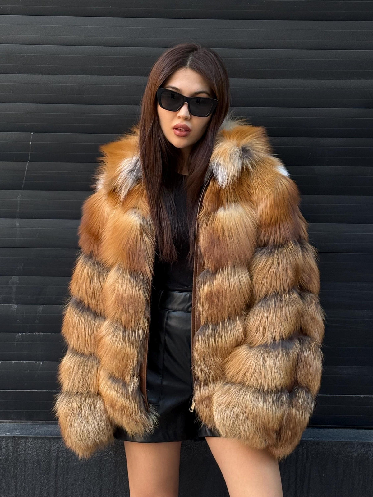 Women’s Golden Fox Fur Jacket, Handmade Short Luxury Red Fox Fur Coat