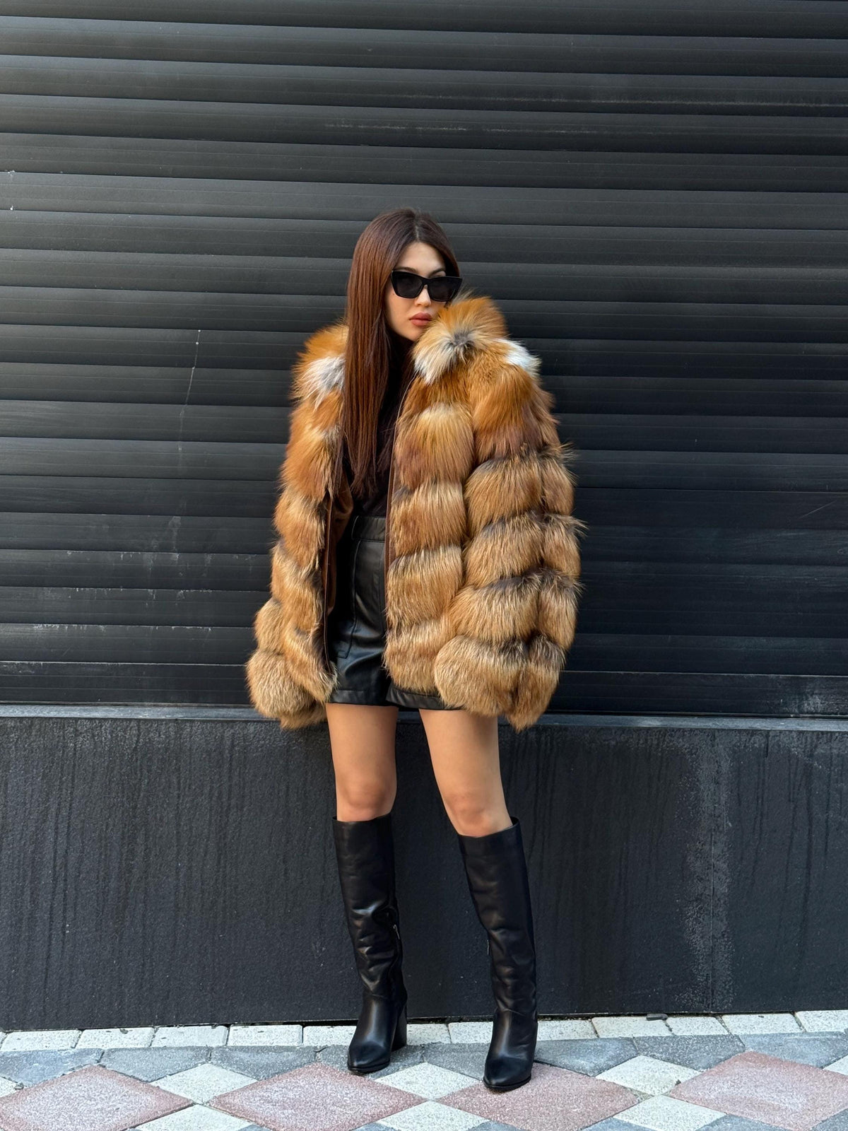 Women’s Golden Fox Fur Jacket, Handmade Short Luxury Red Fox Fur Coat