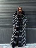 Women’s Black Long Fox Fur Coat, Luxury Handmade Frost Fur Jacket