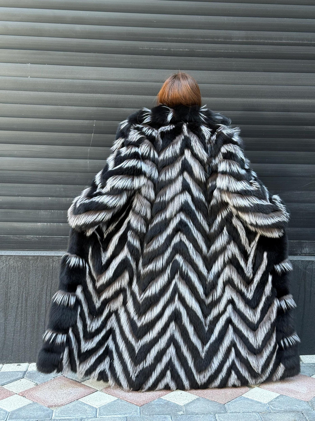 Women’s Black Long Fox Fur Coat, Luxury Handmade Frost Fur Jacket