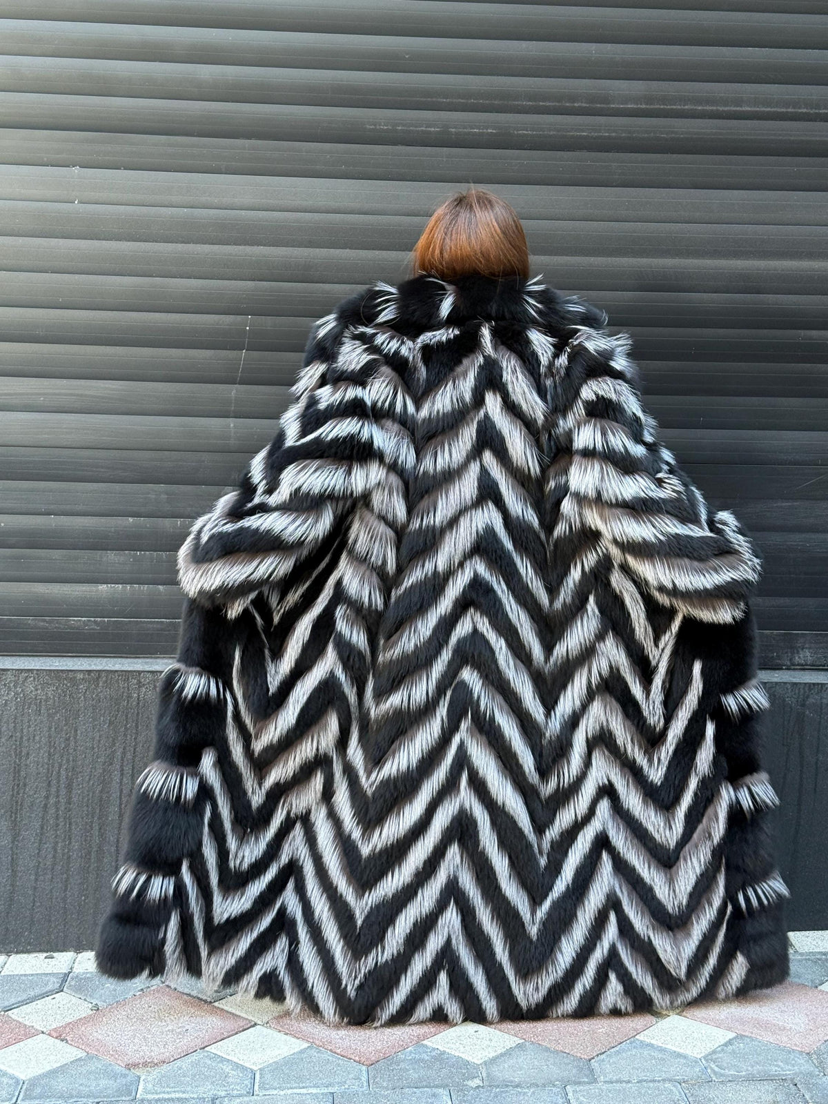 Women’s Black Long Fox Fur Coat, Luxury Handmade Frost Fur Jacket