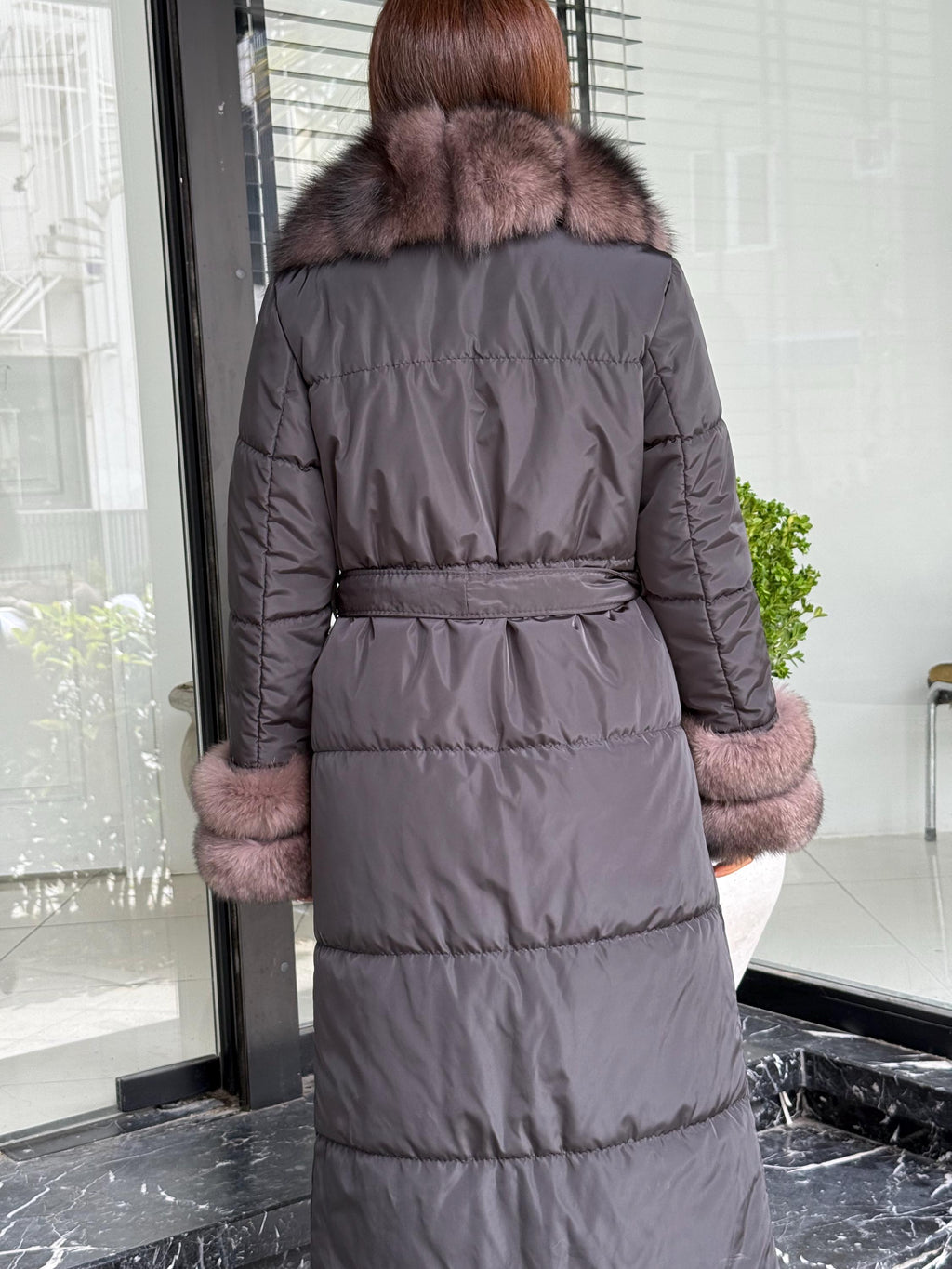 Black Puffer Coat, Women’s Handmade Long Collar Cuffs Fox Fur Jacket