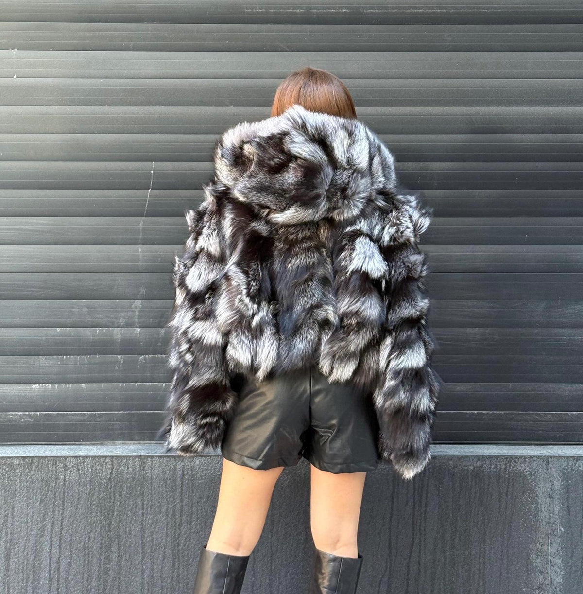 Women’s Silver Fox Fur Jacket, Luxury Handmade Frost Fox Fur Coat