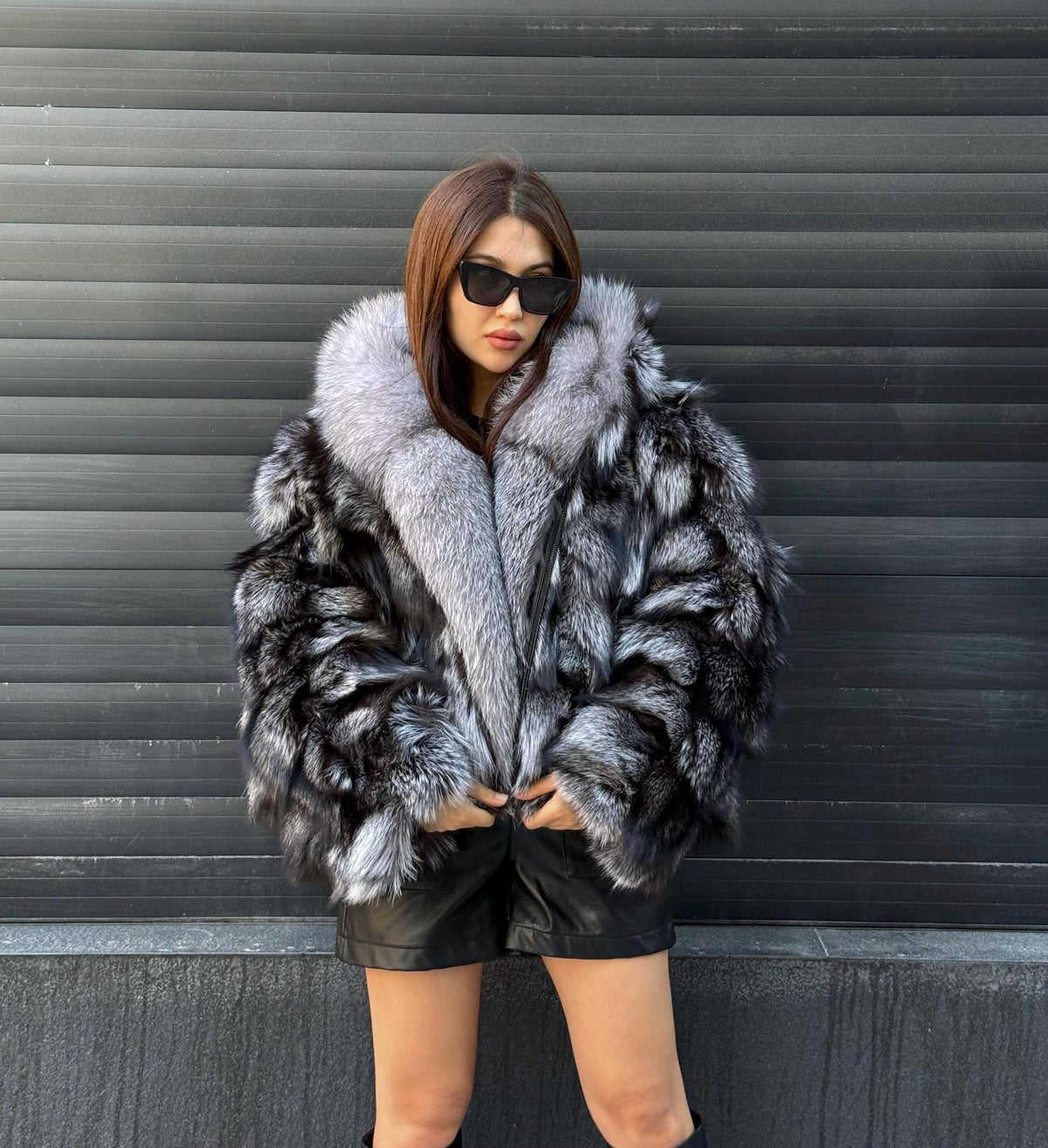 Women’s Silver Fox Fur Jacket, Luxury Handmade Frost Fox Fur Coat