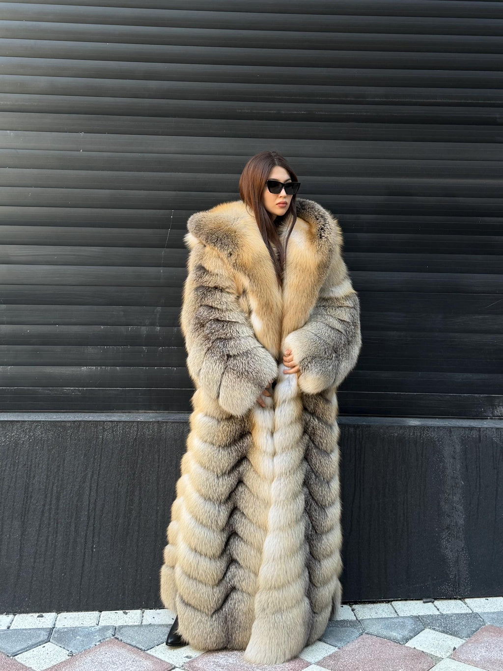Luxury Long Gold Fox Fur Coat, Unisex Hooded Detachable Sleeves..- Fox Fur Jacket, Fox Coat Men, Women Fox Fur Jacket