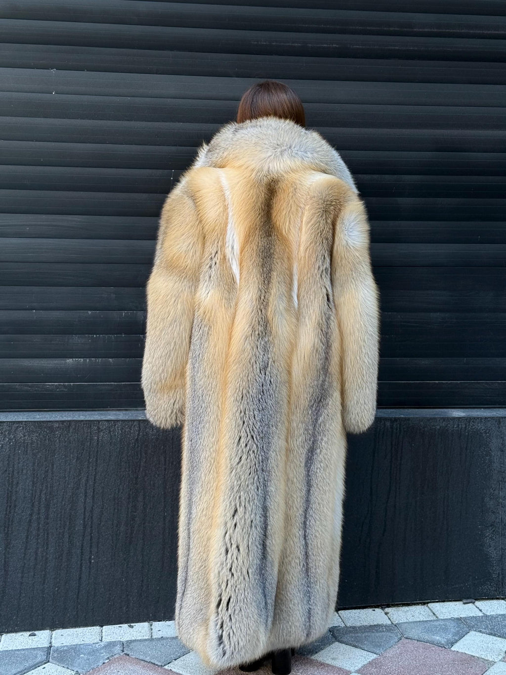 Luxury Long Gold Fox Fur Coat, Unisex Handmade Premium Fur Jacket