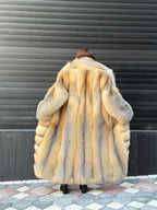 Luxury Long Gold Fox Fur Coat, Unisex Handmade Premium Fur Jacket