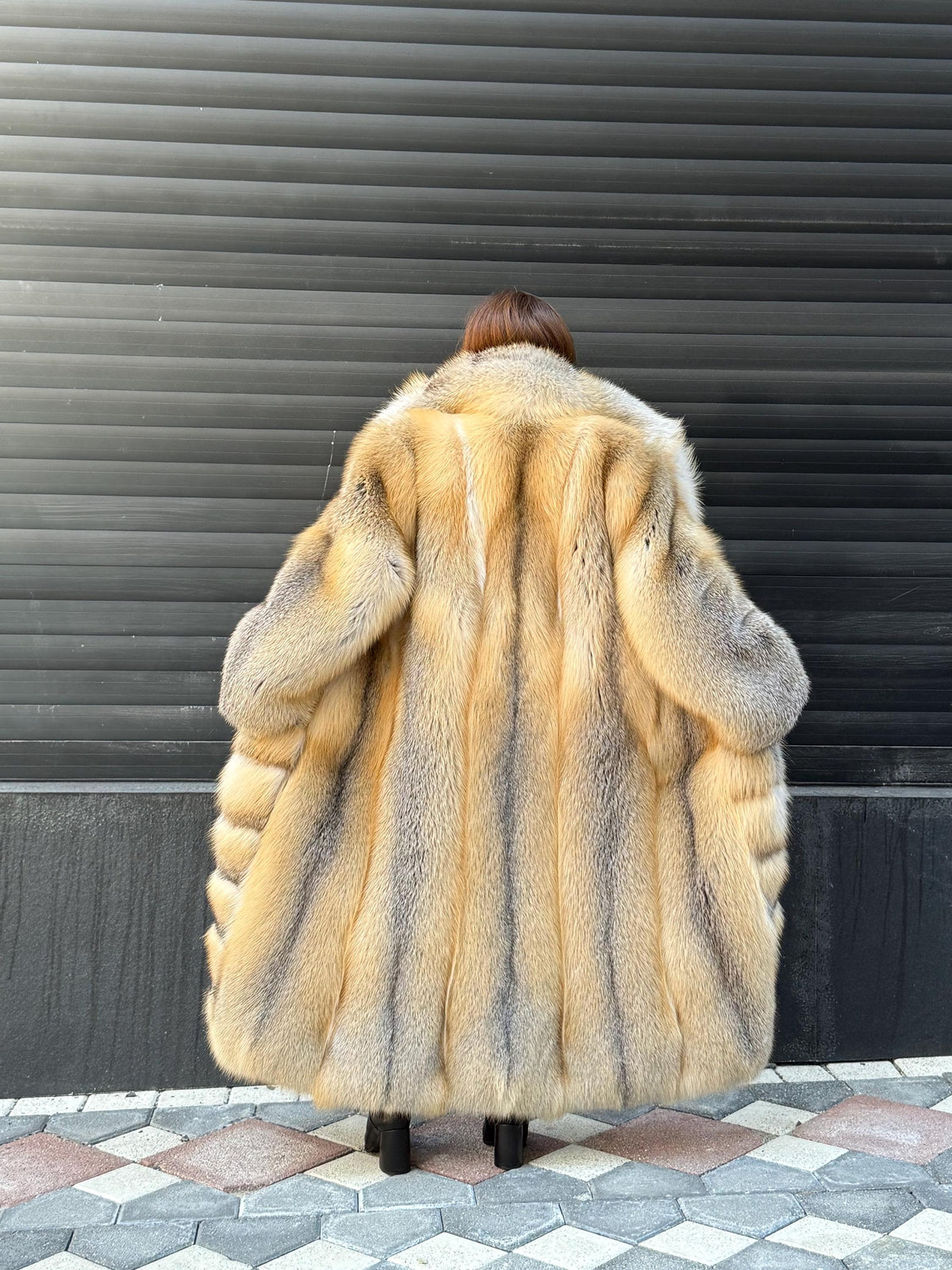 Luxury Long Gold Fox Fur Coat, Unisex Handmade Premium Fur Jacket