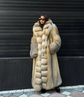 Luxury Long Gold Fox Fur Coat, Unisex Handmade Premium Fur Jacket